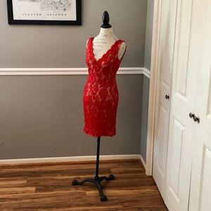 NEW JOVANI SZ 2 RED LACE NUDE ILLUSION FORMAL COCKTAIL DRESS